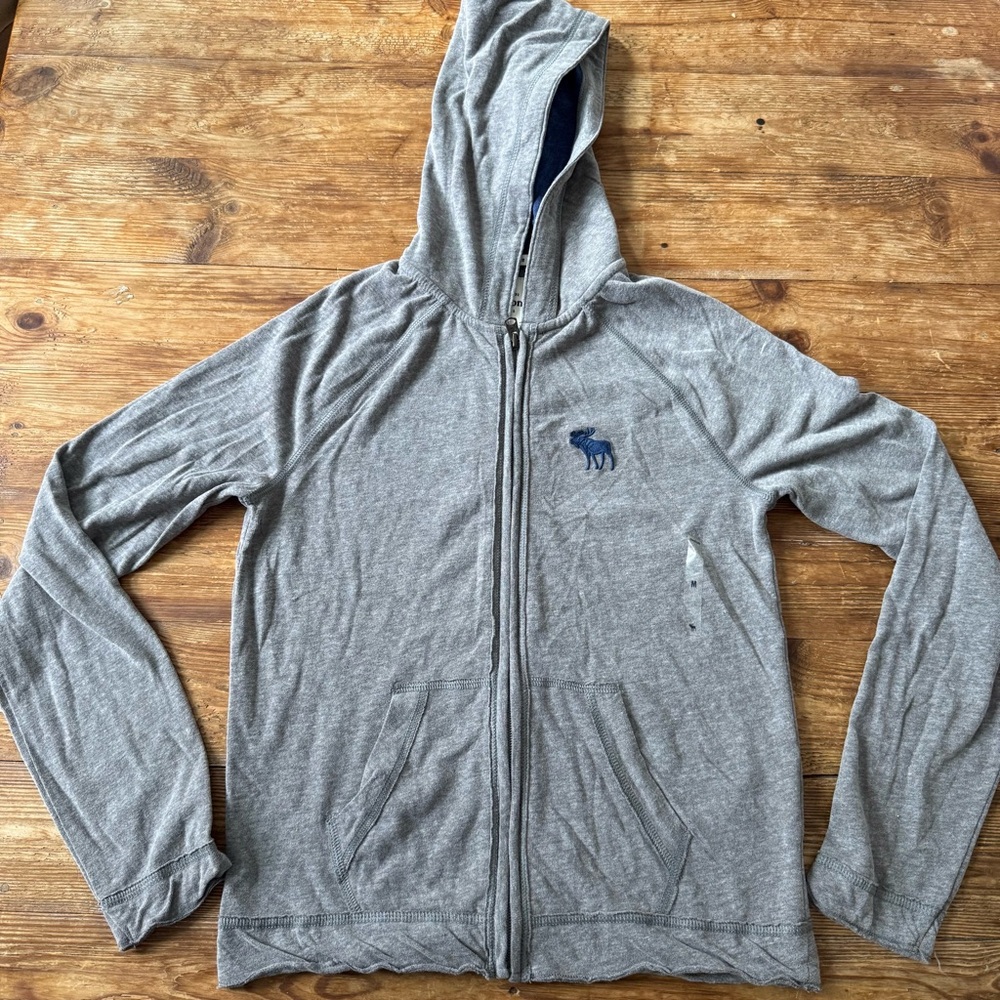 Abercrombie & Fitch Kids Gray Blue Muscle Full Zip Hoodie Boys Size Medium NWT
